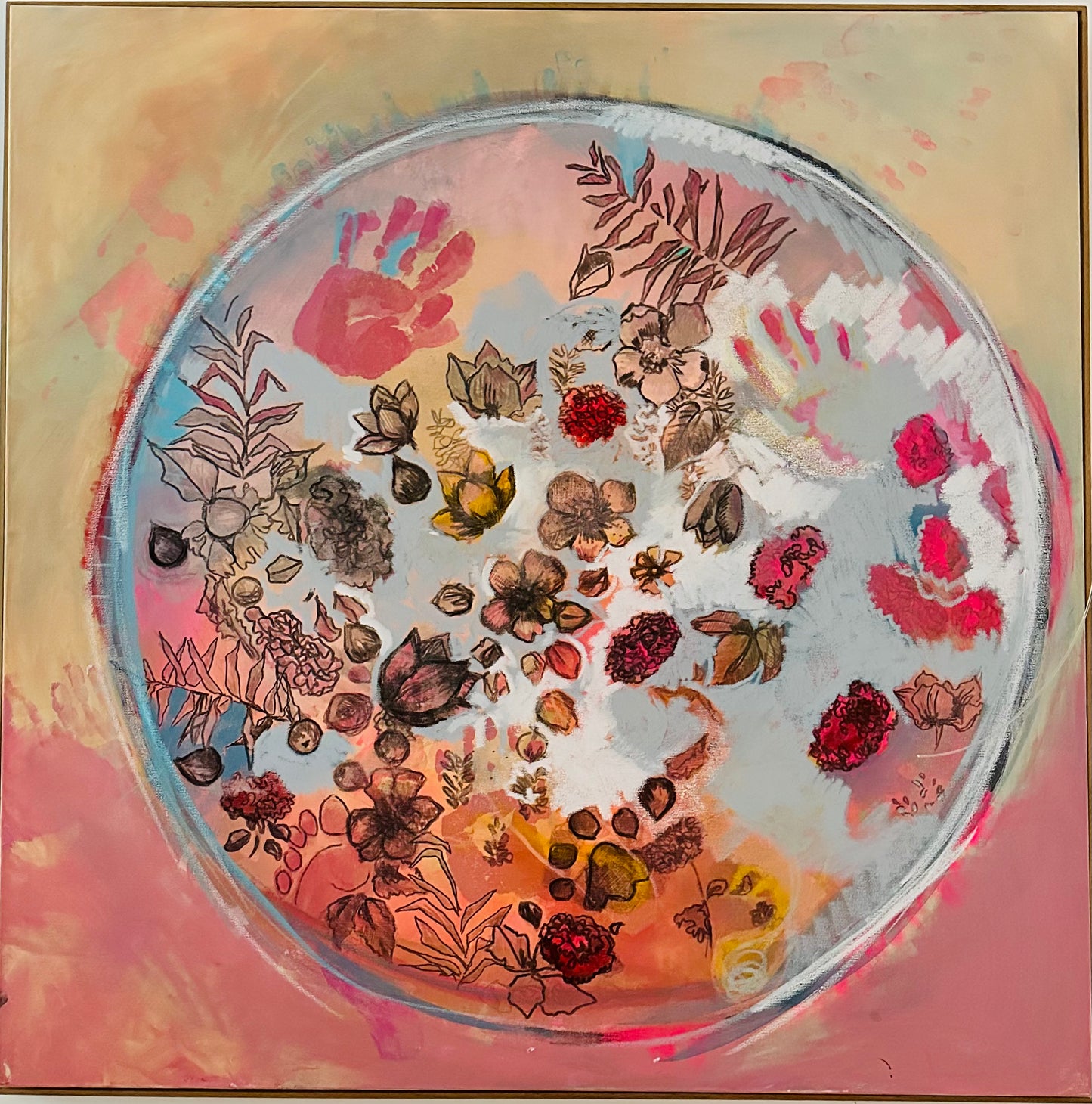 Tattoo, 2021 €5,500 100x100cm acrylic/pastel on canvas oak framed